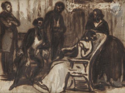 null Constantin GUYS (1802 - 1892)
Scène de salon
Encre brune et lavis brun.
(Encre...