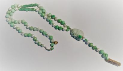 null Long collier de perles de jade sculpté scandé de perles de culture et de jade...