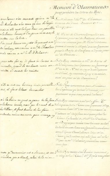 null LOUIS XV (1710-1774) Roi de France.
NOTES AUTOGRAPHES en marge d’un Memoire...