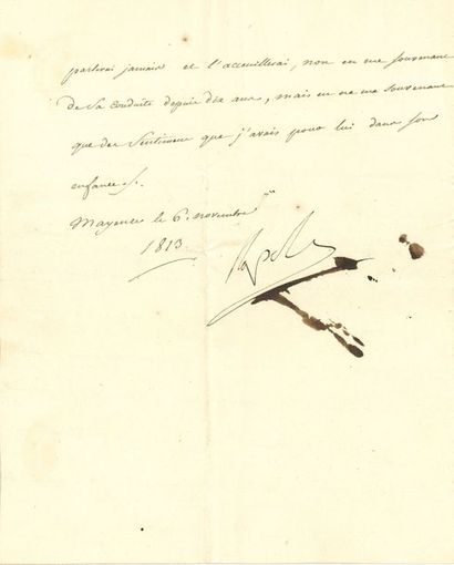 null NAPOLÉON Ier (1769-1821) Empereur.
L.S. « Napole », Mayence 6 novembre 1813,...