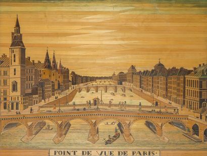 null Tableau en marqueterie de paille représentant une vue de Paris.
Début du XIXe...