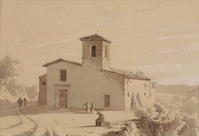 null Alexandre LEBLANC (1793 - 1866)
Vue d’un cloître - Vue d’une église, Italie
Plume...