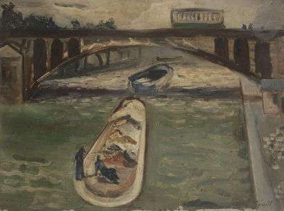 null Alexandre Sasha GARBELL [russe] 
(1903-1970)
Péniches sur la Seine, 1930
Huile...