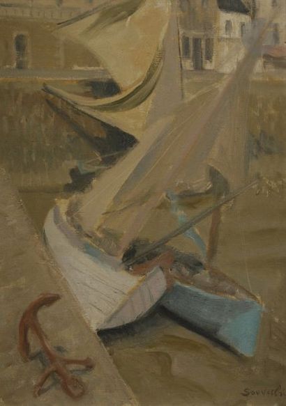 null Jean SOUVERBIE (1891-1981)
Port à marée basse
Huile sur toile.
Signée en bas...