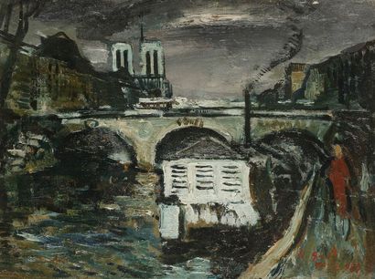 null François GALL (1912-1987)
Paris, pont sur la Seine, 1939
Huile sur toile.
Signée...