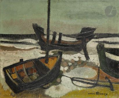 null André MINAUX (1923-1986)
Les Barques, 1963
Huile sur toile.
Signée et datée...