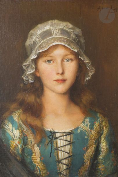  Albert LYNCH (1851-1912)
Portrait de jeune femme
Huile sur panneau.
Signée en haut... Gazette Drouot