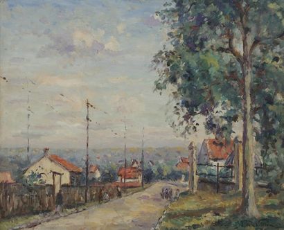 null Emmanuel de LA VILLÉON 
(1858-1944)
Rue de village animée
Huile sur toile.
Signée...