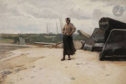 null Eugène FEYEN (1815-1908)
La Cancalaise sur la grève
Huile sur carton.
Signée...
