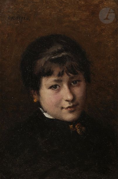 null Eugène FEYEN (1815-1908)
Portrait de jeune fille
Huile sur panneau toilé.
Signée...