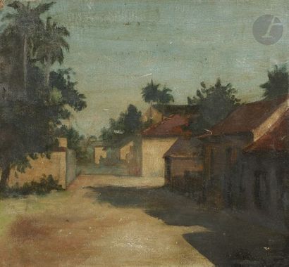 null Roberto VASQUEZ (1909-1969)
Village à Cuba, 1933
Huile sur carton toilé.
Monogrammée...