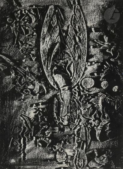null Adrien DAX (1913-1979)
Sous l’écorce des pierres, 1960
Frottage sur fond noir.
Signé...