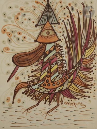 null Germain VAN DER STEEN (1897-1985)
Oiseau franc-maçonnique
Feutre de couleurs.
Signé...