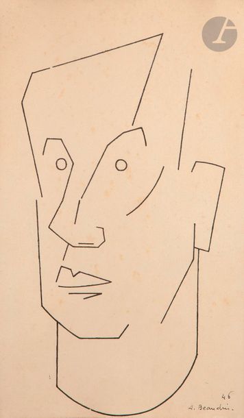 null André BEAUDIN (1895-1979)
Portrait de Paul éluard, 1946
Encre de Chine.
Signée...