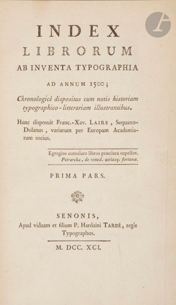 null [LOMÉNIE DE BRIENNE (Étienne Charles de)] - LAIRE (François Xavier).
Index librorum...