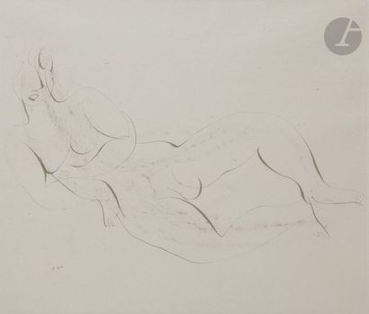 null Jean FAUTRIER (1898-1964)
Nu étendu, 1944
Encre et frottage.
Monogrammée et...