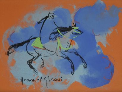 null Hassan EL GLAOUI [marocain] (né en 1924)
Cavalier arabe au galop
Gouache.
Signée...