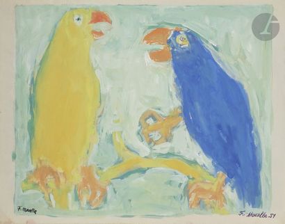 null Fikret MOUALLA [turc] (1905-1968)
Deux perroquets, 1951
Gouache.
Signée et datée...