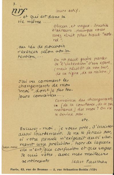 null Jean PAULHAN (1884-1968). L.A.S., Paris 27 février 1934, à l’écrivain danois...