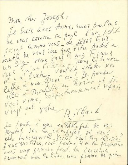 null André de RICHAUD (1907-1968). 14 L.A.S. avec un dessin et un poème, 1928-1968,...