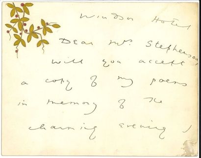 null Oscar WILDE (1854-1900). L.A.S., Windsor Hotel, à Mrs Stephenson ; 2 pages oblong...