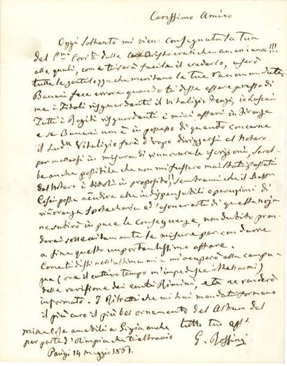 null Gioacchino ROSSINI (1792-1868). L.A.S., Paris 14 mai 1861, à l’avocat Leopoldo...