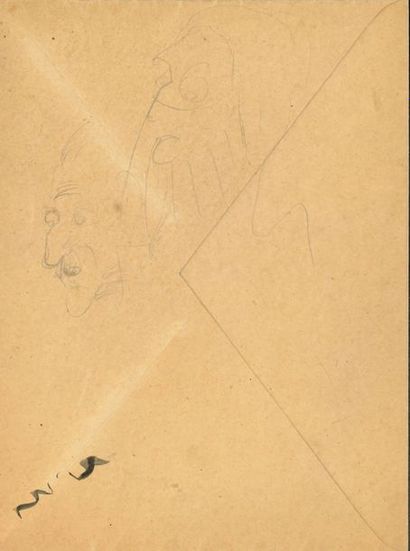 null Jean COCTEAU. Dessins à la mine de plomb, 1931, au dos d’une enveloppe kraft...