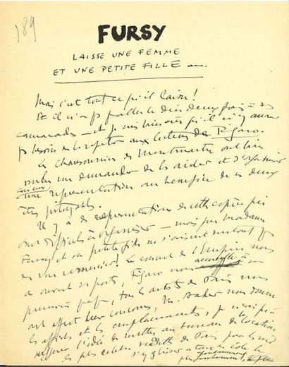 null Sacha GUITRY (1885-1957). Manuscrit autographe, Fursy…, [mai 1929] ; 1 page...