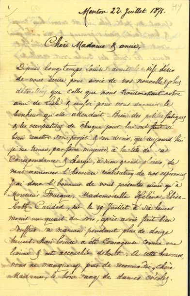 null José-Maria de HEREDIA (1842-1905). 2 L.A.S. ; 1 page et demie et 1 page in-8
Menton...