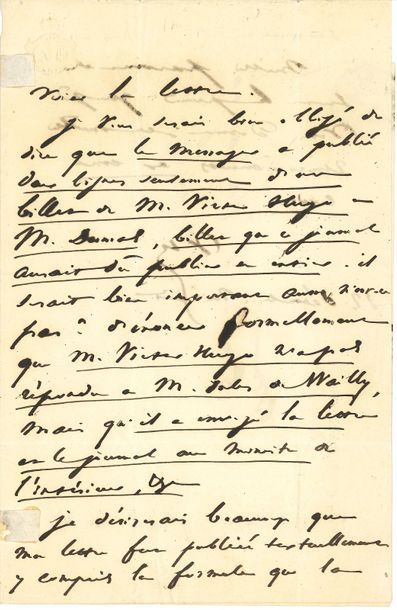 null Victor HUGO. L.A.S. « V H », 12 décembre minuit [1837], à Adolphe Granier de...