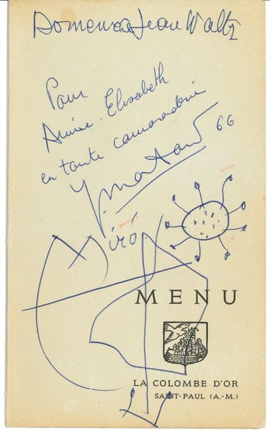 null Joan MIRÒ (1893-1983). Dessin et signature autographe, 1966 ; 1 page in-8 sur...
