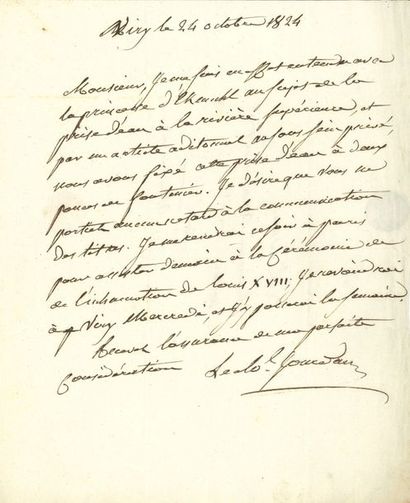 null Jean-Baptiste JOURDAN (1762-1833) maréchal de France. 4 L.A.S., Viry 1824-1825,...