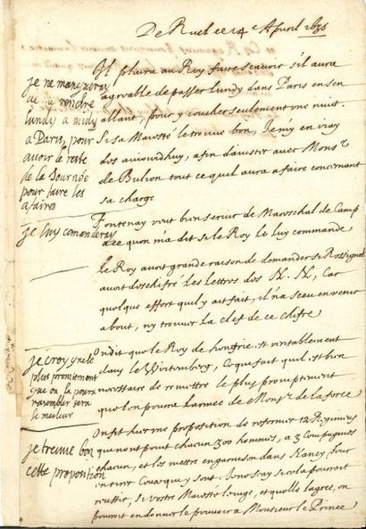 null LOUIS XIII (1601-1643). Notes autographes en marge d’une liste de questions...