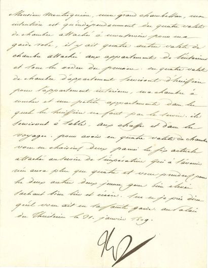 null NAPOLÉON Ier. L.S. « NP », Tuileries 31 janvier 1809, à son Grand Chambellan...