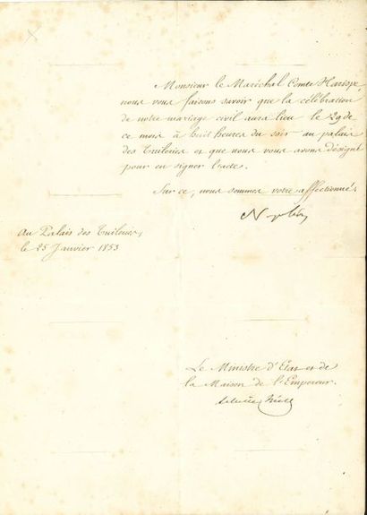 null NAPOLÉON III. L.S., Palais des Tuileries 25 janvier 1853, au maréchal comte...
