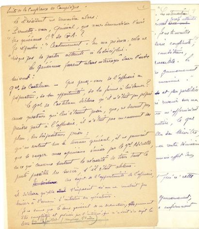 null Robert NIVELLE (1856-1924) général. 2 manuscrits autographes (fragments) et...