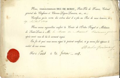 null RESTAURATION. 14 L.S. ou P.S., 1814-1836, la plupart au général Augustin Mermet ;...