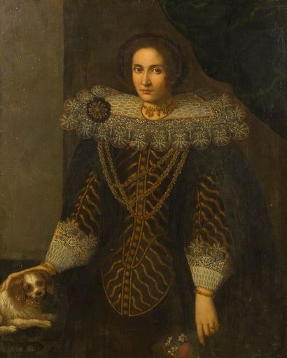 null 
École VÉNITIENNE vers 1590, entourage de Sante PERANDA
Portrait d’une dame...