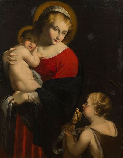 null 
École ITALIENNE du XVIIe siècle 
Vierge à l’Enfant avec saint Jean-Baptiste...