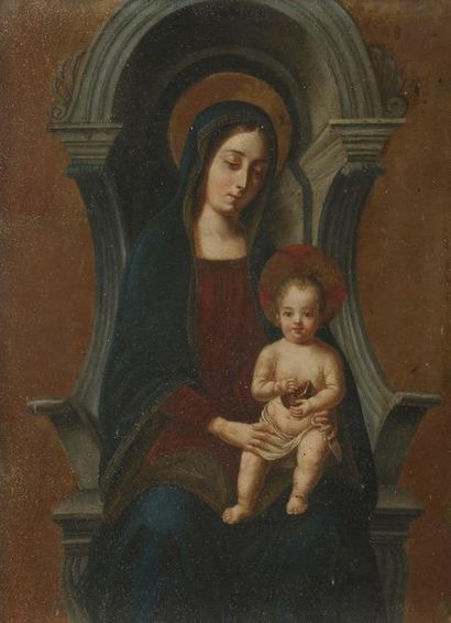 null 
École Française du XIXe siècle 
Vierge à l’Enfant, or
Papier
28 x 21 cm