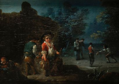 null 
Jacques GAMELIN (Carcassonne 1738 - 1803)
Les joueurs de boules 
Panneau 
24,5 x 34 cm
Au...