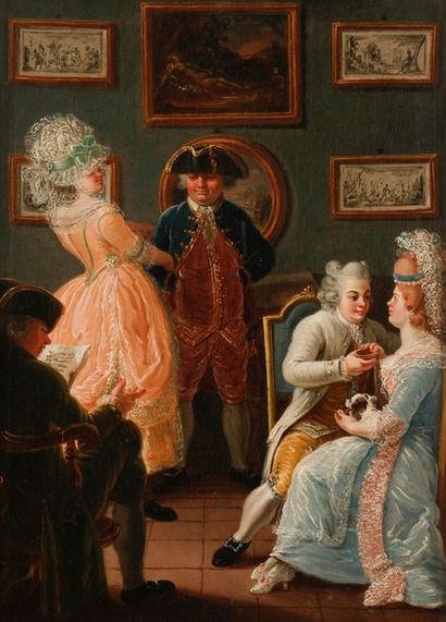 null 
École ANGLAISE vers 1790
Dans le salon
Toile 
47 x 36 cm