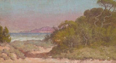 null 
William BOUGUEREAU (La Rochelle 1825 -1905)
Paysage de la Côte d’Azur (Porquerolles)
Panneau...