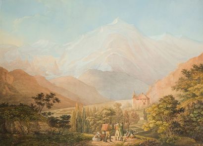 null 
École suisse du début du XIXe siècle
Vues de montagnes animées
Paire d’aquarelles...