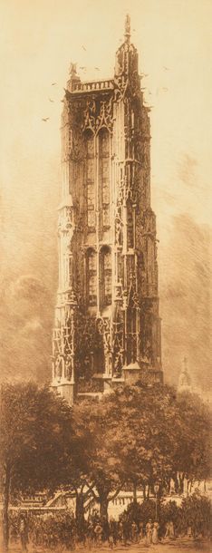 null Lucien Gautier (1850-1925) La Tour Saint-Jacques ; Église de Paris. Eau-forte....