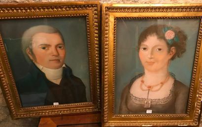 null portraits d homme et de femme, 2 pastels début XIXe s