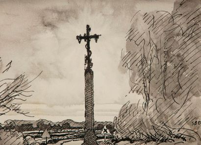 null Samuel BURRI (XXème siècle)
Croix dans un paysage, 1975
Encre et lavis d'encre.
Monogrammé...