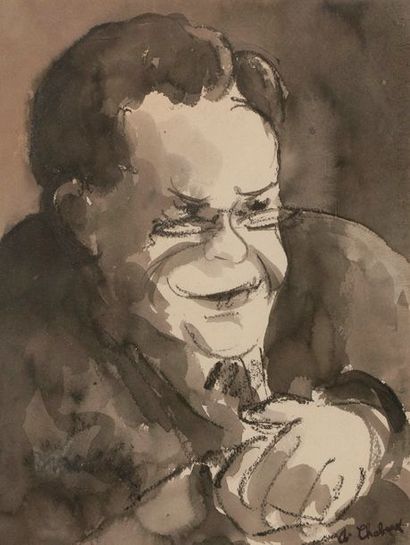 null Auguste CHABAUD (1882-1955)
Portrait d'homme à lunettes
Encre et fusain.
Signée...
