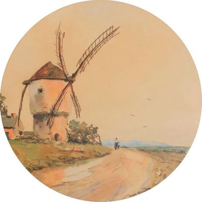 null Louis-Etienne DAUPHIN 1885-1926
Paysage côtier au moulin
Aquarelle.
Signée en...