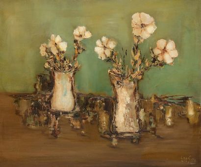 null Eduardo DE SOTO (né en 1917)
Fleurs, 1964
Huile sur toile.
Signée en bas à droite.
54...